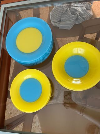 Vajilla Vintage vidrio Azul y Amarillo