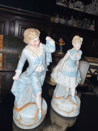 Figuras de Porcelana Bailarines Azuis e Dourados