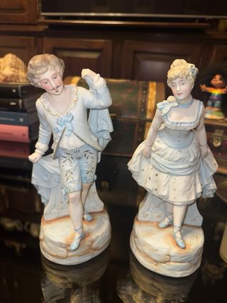 Figuras de Porcelana Bailarines Azuis e Dourados