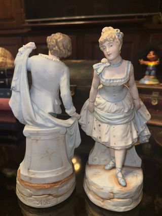 Figuras de Porcelana Bailarines Azuis e Dourados