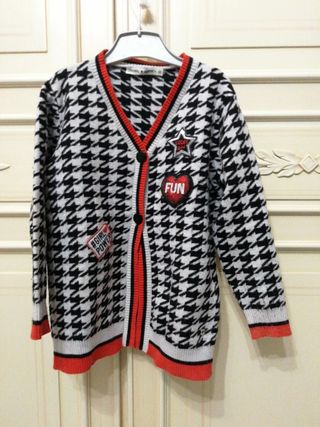 Giacca bimba fantasia pied de poule rossa