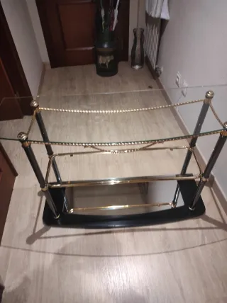 Consola de entrada cristal y metal dorado,3 piezas