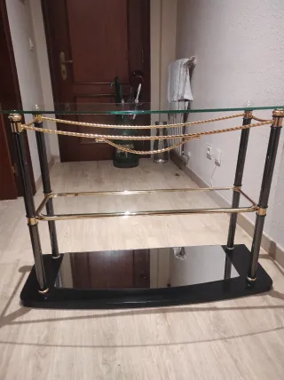 Consola de entrada cristal y metal dorado,3 piezas