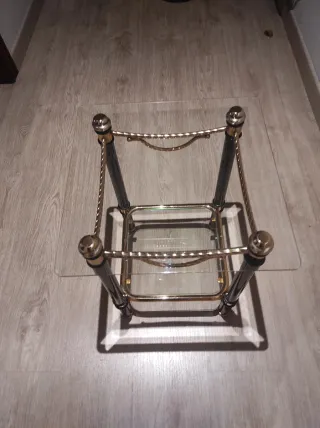 Consola de entrada cristal y metal dorado,3 piezas