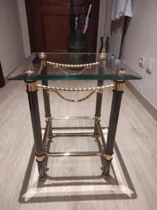 Consola de entrada cristal y metal dorado,3 piezas