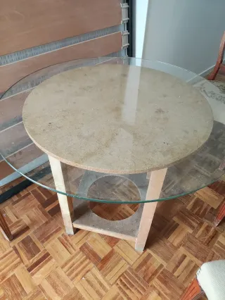 Mesa redonda cristal y madera