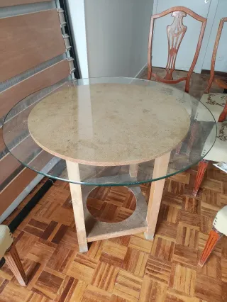Mesa redonda cristal y madera