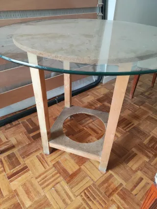 Mesa redonda cristal y madera