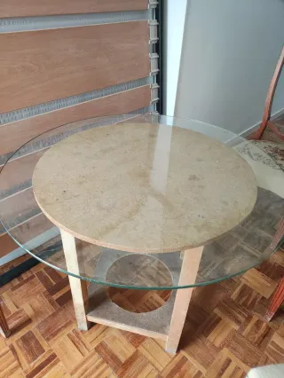 Mesa redonda cristal y madera
