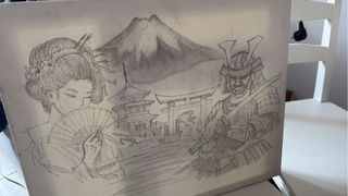 NEGOCIABLE!! Dibujo japonés Geisha Samurai Fuji