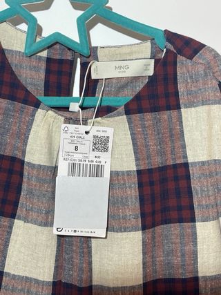 Vestido cuadros niña Mango. 8 años/ 128cm