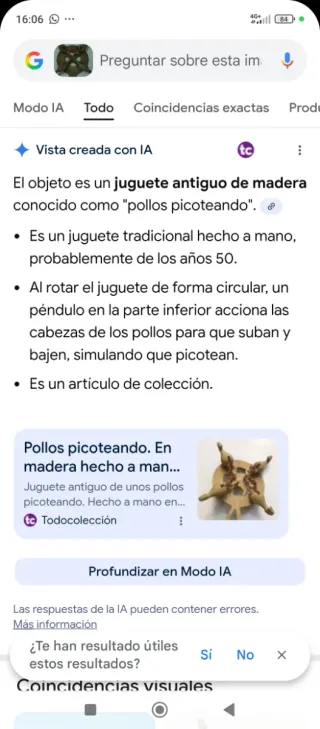 Juego Pica Pollo Madera Antiguo Años 50