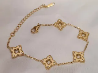 Pulsera Acero Inoxidable Baño Oro 18K Trébol