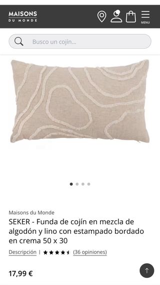 Cojines Maisons du Monde Beige y Blanco 15€ unidad