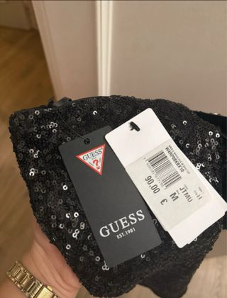 Top Guess Negro Lentejuelas Asimétrico