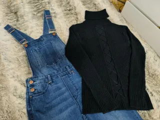 Conjunto Peto Vaquero y Jersey Cuello Alto