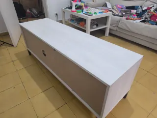 Mueble TV blanco y madera