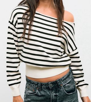 Jersey Stradivarius Rayas Blanco y Negro Talla XS