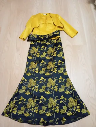 Traje de fiesta 2 piezas negro y amarillo