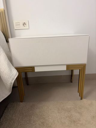 Cabecero y mesita de noche beige/blanco