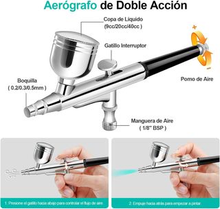 SET Aerografo con Compresor 40PSI Dual