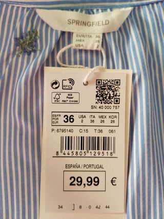 Camisa bordada de Springfield talla S