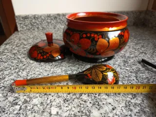 Azucarero o cuenco de madera lacada artesanía rusa