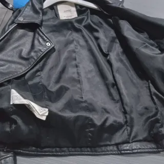 Chaqueta Biker Piel Mango Negra