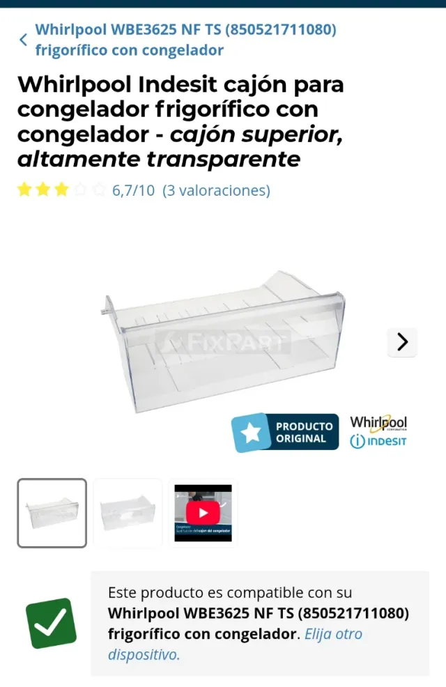 Cajón Congelador Whirlpool Repuesto