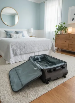 Maleta de viaje gris con ruedas