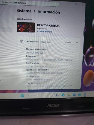 Portátil Acer Aspire 4752 i3 Morado. Windows 11pro