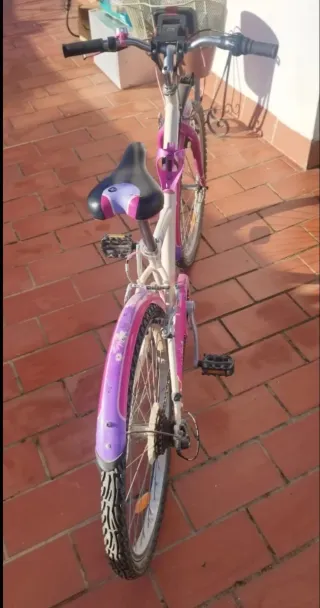 Bicicleta infantil rosa y blanca