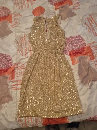 Vestido de fiesta dorado lentejuelas