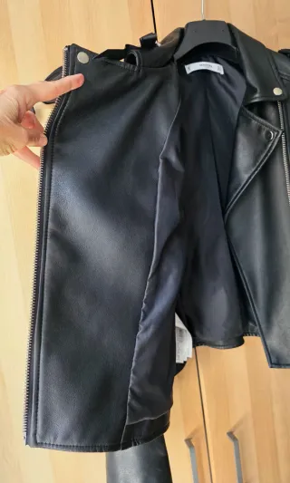 Cazadora Biker Efecto Piel Mango