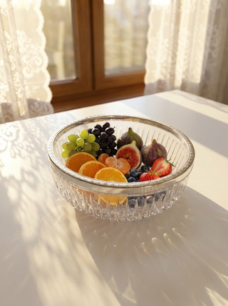 Bol de cristal con borde plateado