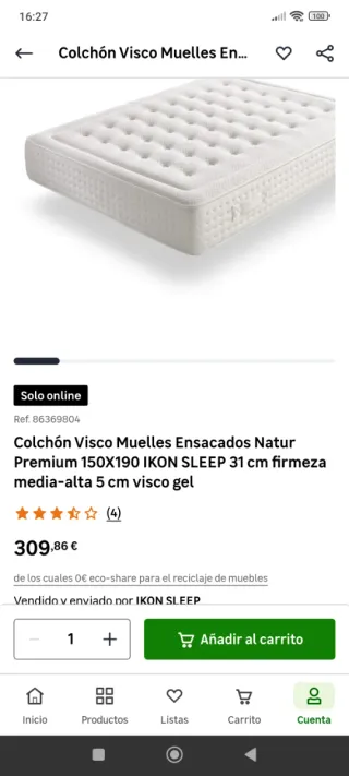 Base tapizada y colchón muelles ensacados 150x190