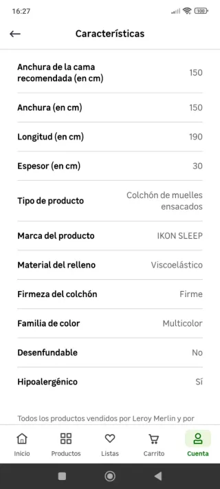Base tapizada y colchón muelles ensacados 150x190