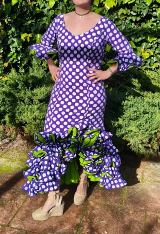 Vestido Flamenca Lunares Morado y Verde