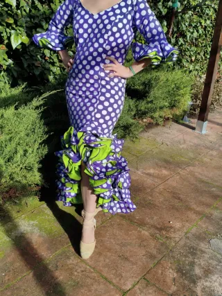 Vestido Flamenca Lunares Morado y Verde