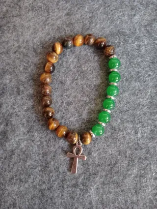 Pulsera Ojo de Tigre, Jade y Ankh Egipcio