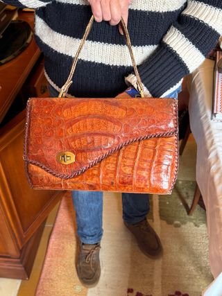 Bolso Piel Cocodrilo Marrón Naranja