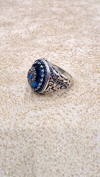 Anillo azul plateado Nuevo