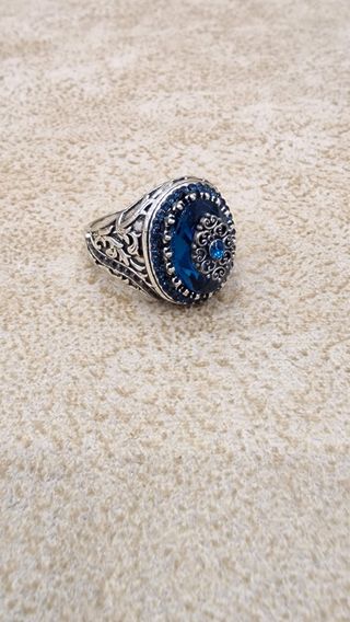 Anillo azul plateado Nuevo