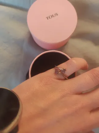 Anillo Tous Corazones Ajustable Plata Rosa