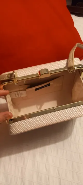 Bolso rígido rosa pálido y dorado