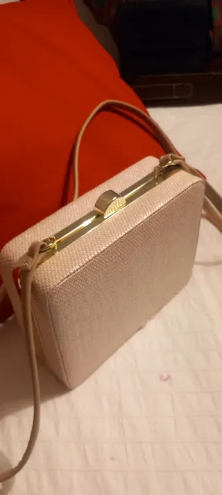 Bolso rígido rosa pálido y dorado