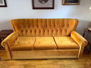 Sofá-cama 3 plazas terciopelo amarillo