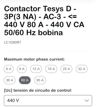Contactor Schneider LC1D80R7 3P 80A 440V