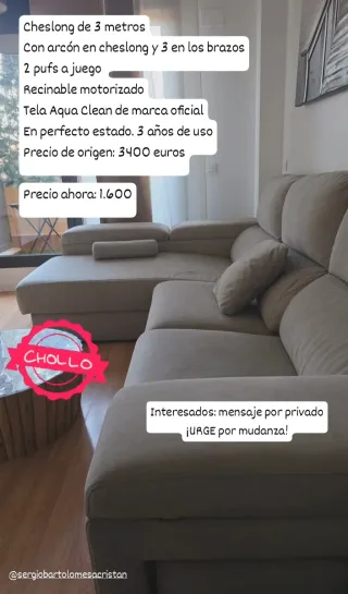 Sofá Cheslong 3m Motorizado + 2 Pufs