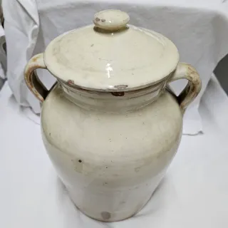 Tinaja vidriada con tapa con dos asas - muy bonita